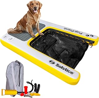 SOLSTICE Original Inflatable Pup Plank Dog Float Floating Ramp Ladder for Pools Boats Docks | Dog On Water Ladder Steps | ...