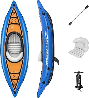 Hydro-Force Cove Champion | 1 Person Inflatable Kayak Set with Hand Pump, Paddles, Carry Bag, Blue