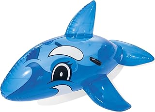 Bestway Blue Whale Ride-On, Kids Inflatable Pool Float with Handles, Beach Toy, Blue