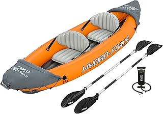 Hydro-Force Rapid Kayak | 2 Person Inflatable Kayak Set with Seats, Backrest, Paddles, Hand Pump and Carry Bag, Orange